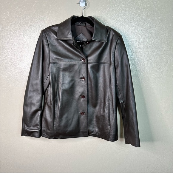Valerie Stevens Dark Brown Lamb Leather Button Jacket Size Medium - Picture 2 of 4